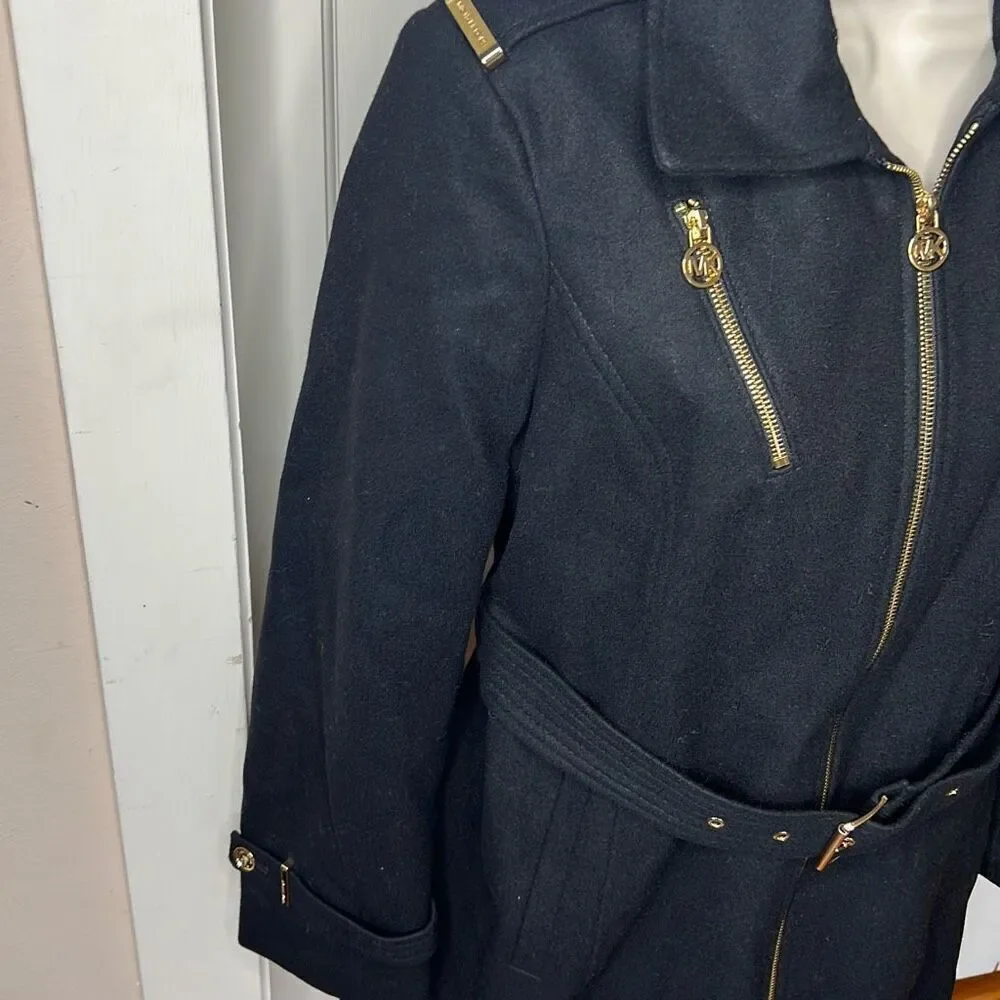 Michael Kors Belted Walker Wool Coat Black Size 10